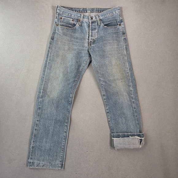 Levis Jeans Mens Medium Light Wash Blue Denim Button Fly Altered Fits 29x27